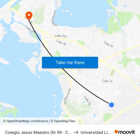 Colegio Jesús Maestro (Kr 89 - Cl 3) to Universidad Libre map