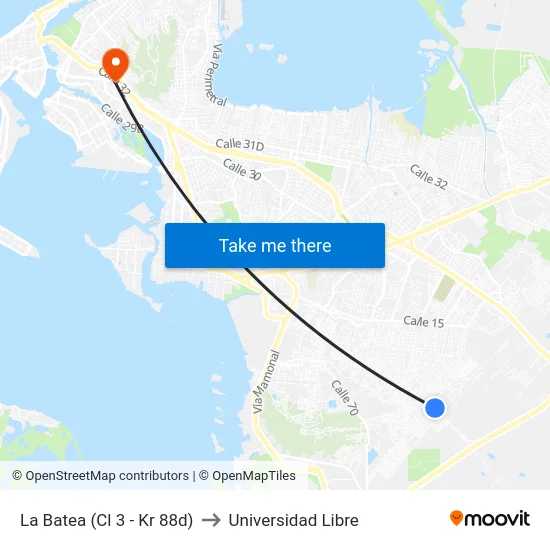 La Batea (Cl 3 - Kr 88d) to Universidad Libre map