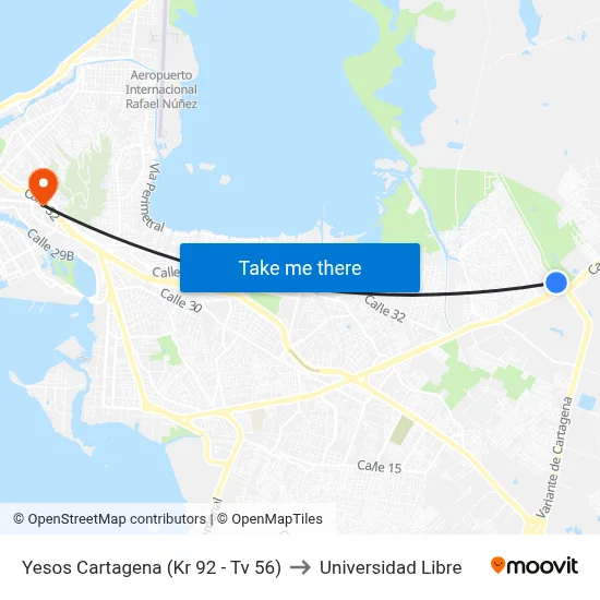 Yesos Cartagena (Kr 92 - Tv 56) to Universidad Libre map