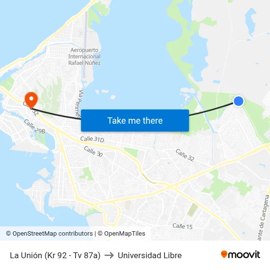 La Unión (Kr 92 - Tv 87a) to Universidad Libre map