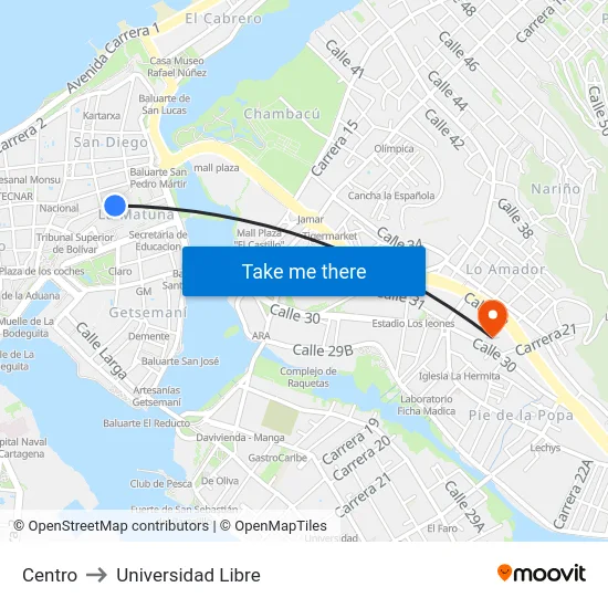 Centro to Universidad Libre map