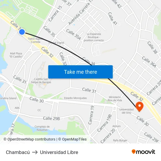 Chambacú to Universidad Libre map