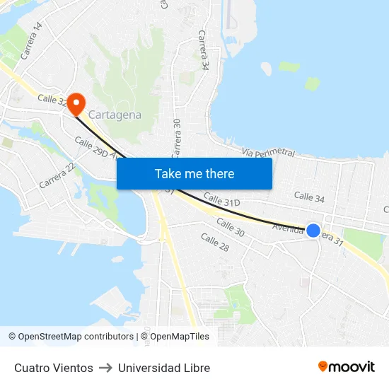 Cuatro Vientos to Universidad Libre map