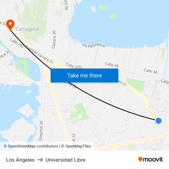 Los Ángeles to Universidad Libre map