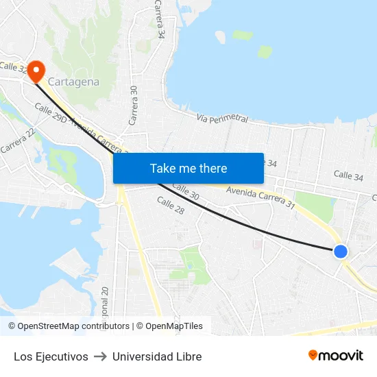 Los Ejecutivos to Universidad Libre map