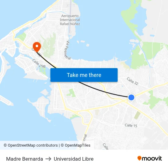 Madre Bernarda to Universidad Libre map