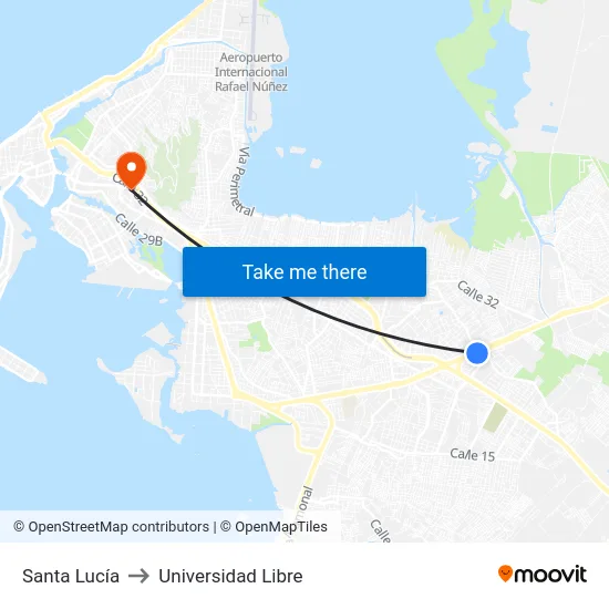 Santa Lucía to Universidad Libre map