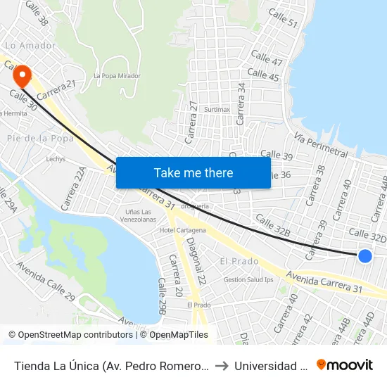 Tienda La Única (Av. Pedro Romero - Kr 44b) to Universidad Libre map