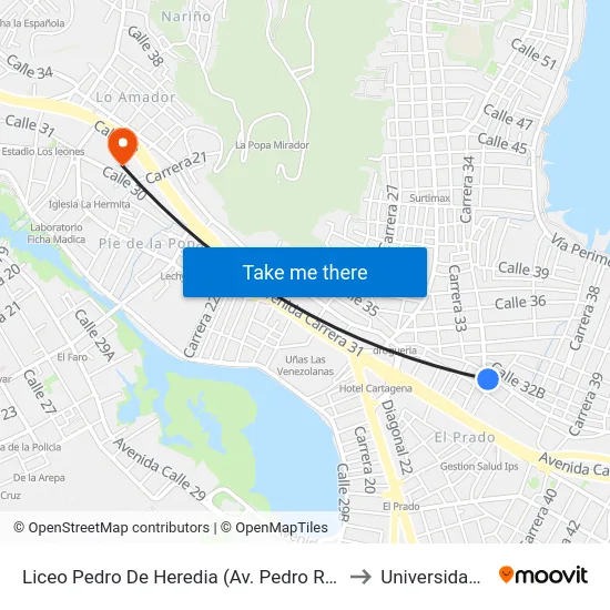 Liceo Pedro De Heredia (Av. Pedro Romero - Kr 34) to Universidad Libre map