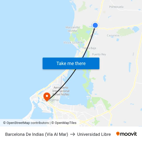 Barcelona De Indias (Vía Al Mar) to Universidad Libre map