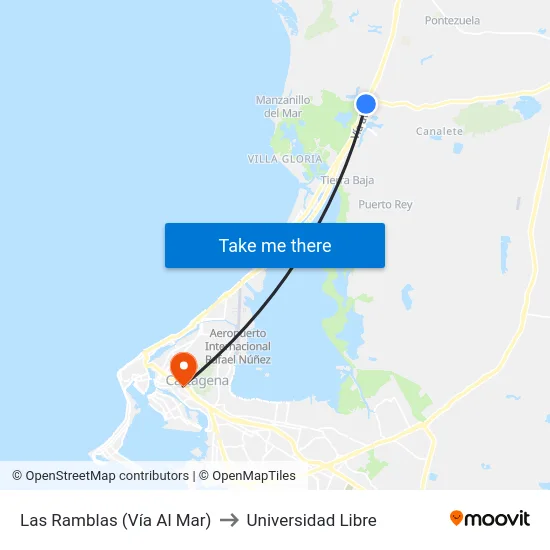 Las Ramblas (Vía Al Mar) to Universidad Libre map