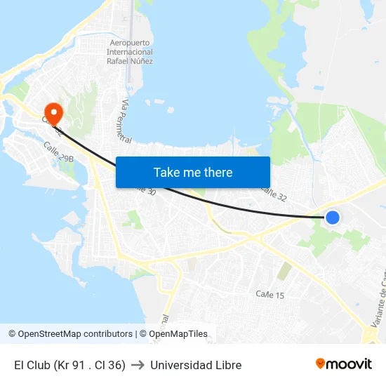 El Club (Kr 91 . Cl 36) to Universidad Libre map