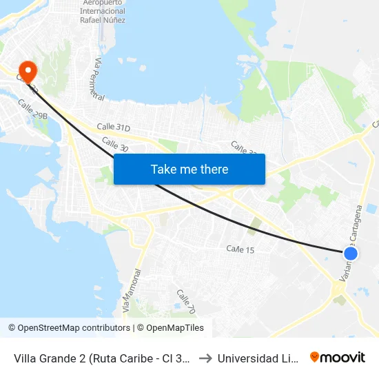 Villa Grande 2 (Ruta Caribe - Cl 36a) to Universidad Libre map
