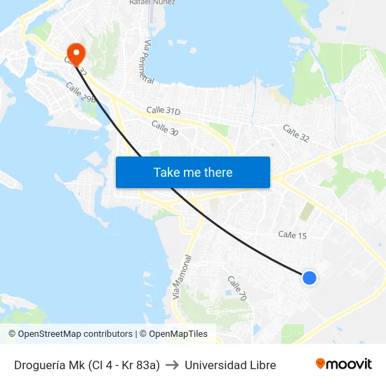 Droguería Mk (Cl 4 - Kr 83a) to Universidad Libre map
