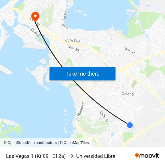 Las Vegas 1 (Kr 89 - Cl 2a) to Universidad Libre map