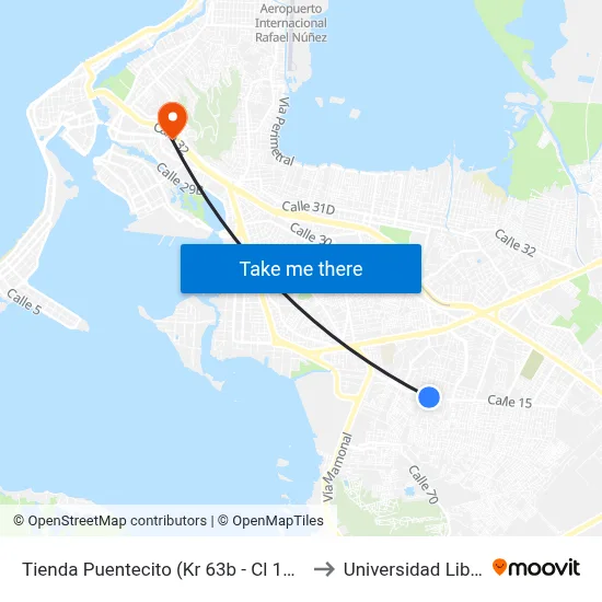 Tienda Puentecito (Kr 63b - Cl 14a) to Universidad Libre map