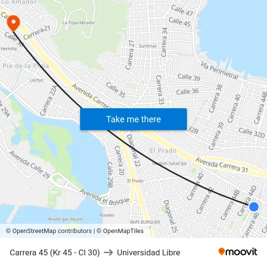 Carrera 45 (Kr 45 - Cl 30) to Universidad Libre map