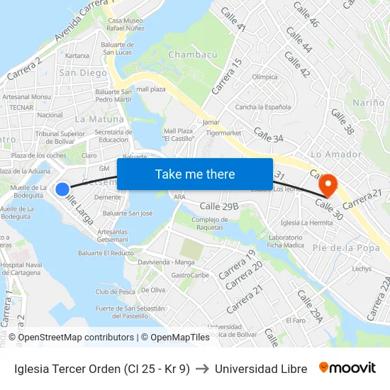 Iglesia Tercer Orden (Cl 25 - Kr 9) to Universidad Libre map