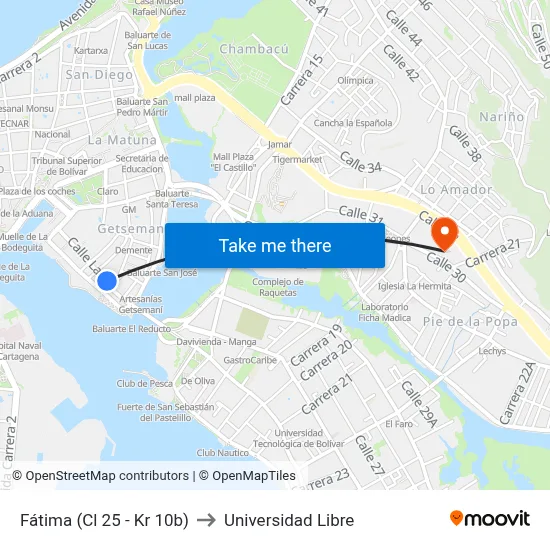 Fátima (Cl 25 - Kr 10b) to Universidad Libre map