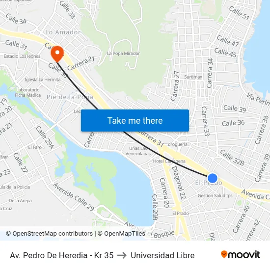 Av. Pedro De Heredia - Kr 35 to Universidad Libre map