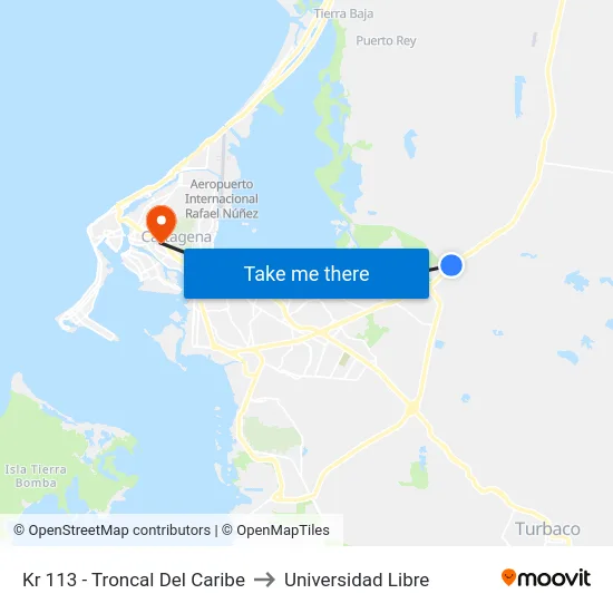 Kr 113 - Troncal Del Caribe to Universidad Libre map