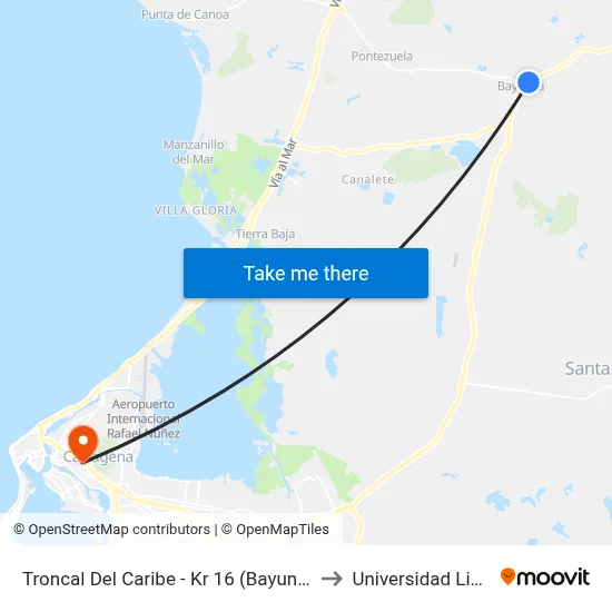 Troncal Del Caribe - Kr 16 (Bayunca) to Universidad Libre map