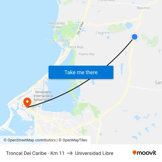 Troncal Del Caribe - Km 11 to Universidad Libre map