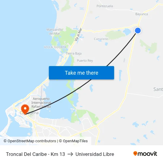 Troncal Del Caribe - Km 13 to Universidad Libre map