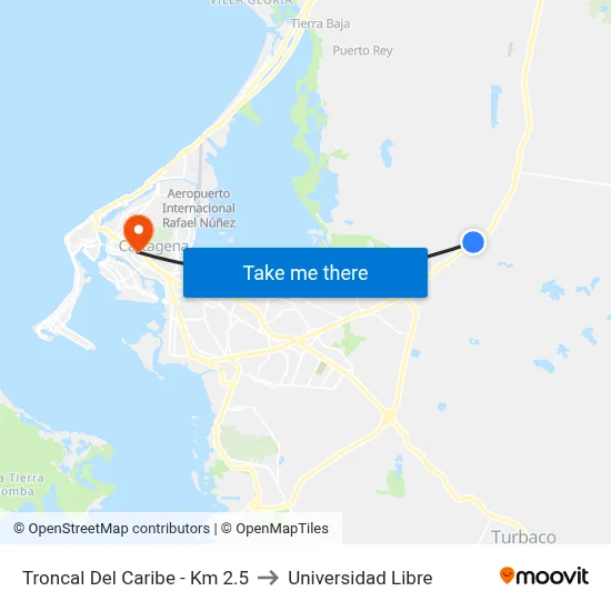 Troncal Del Caribe - Km 2.5 to Universidad Libre map