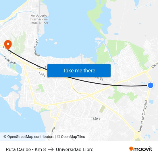 Ruta Caribe - Km 8 to Universidad Libre map