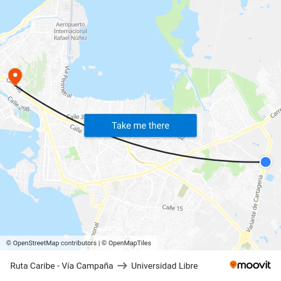 Ruta Caribe - Vía Campaña to Universidad Libre map