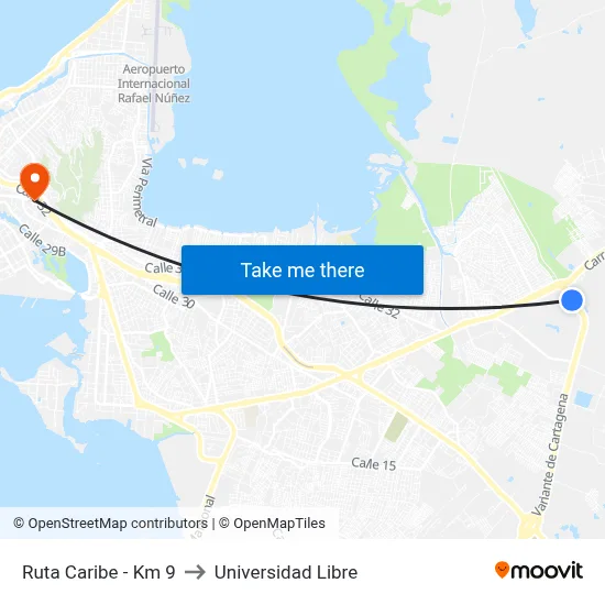 Ruta Caribe - Km 9 to Universidad Libre map