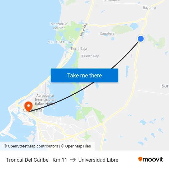 Troncal Del Caribe - Km 11 to Universidad Libre map