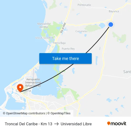 Troncal Del Caribe - Km 13 to Universidad Libre map