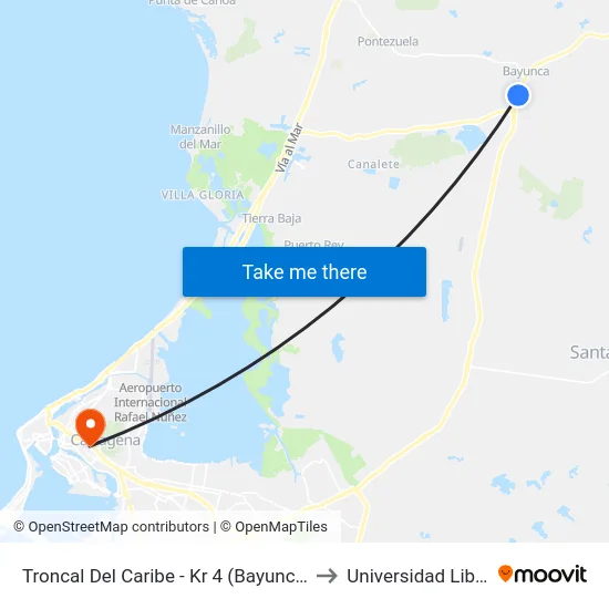 Troncal Del Caribe - Kr 4 (Bayunca) to Universidad Libre map