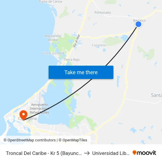 Troncal Del Caribe - Kr 5 (Bayunca) to Universidad Libre map