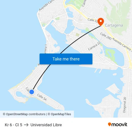Kr 6 - Cl 5 to Universidad Libre map