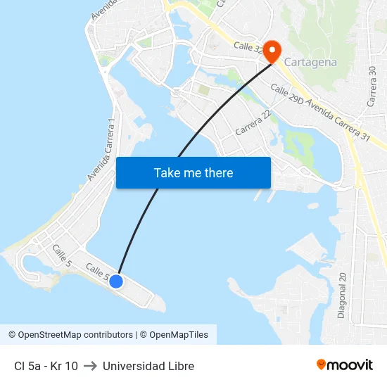 Cl 5a - Kr 10 to Universidad Libre map