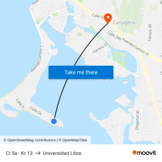 Cl 5a - Kr 13 to Universidad Libre map