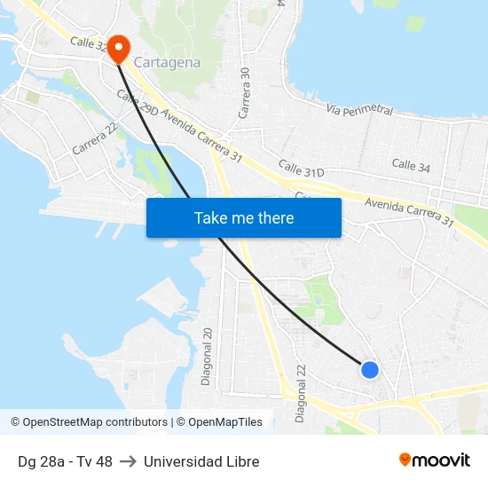 Dg 28a - Tv 48 to Universidad Libre map