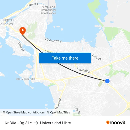 Kr 80e - Dg 31c to Universidad Libre map