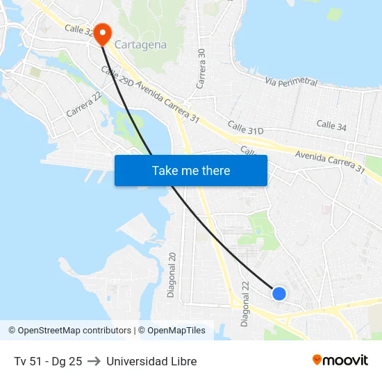 Tv 51 - Dg 25 to Universidad Libre map