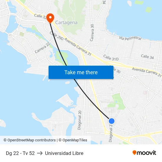 Dg 22 - Tv 52 to Universidad Libre map