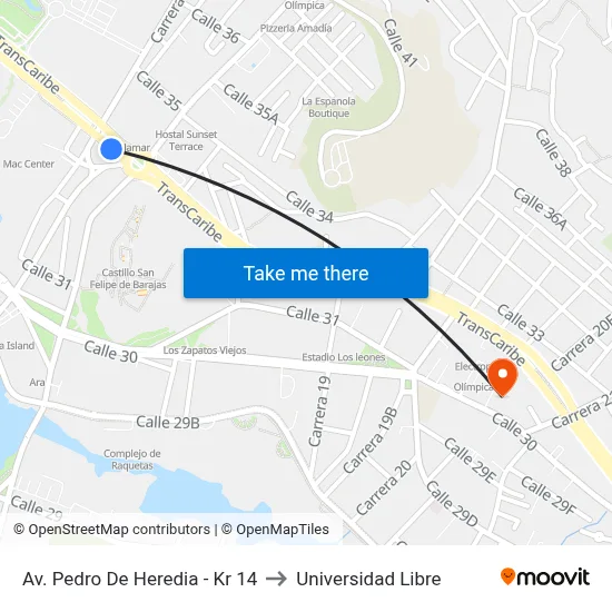 Av. Pedro De Heredia - Kr 14 to Universidad Libre map