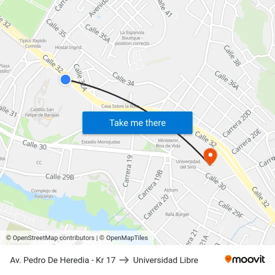 Av. Pedro De Heredia - Kr 17 to Universidad Libre map