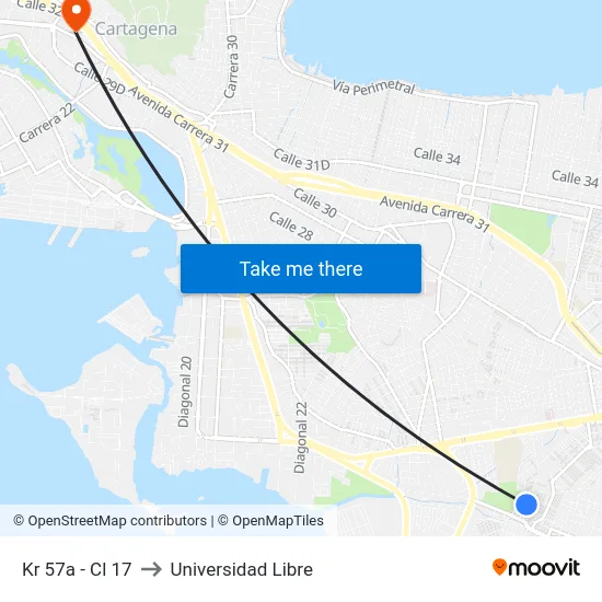 Kr 57a - Cl 17 to Universidad Libre map