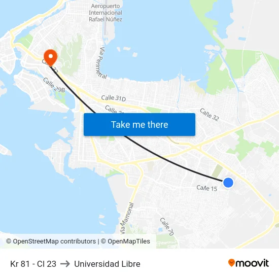 Kr 81 - Cl 23 to Universidad Libre map
