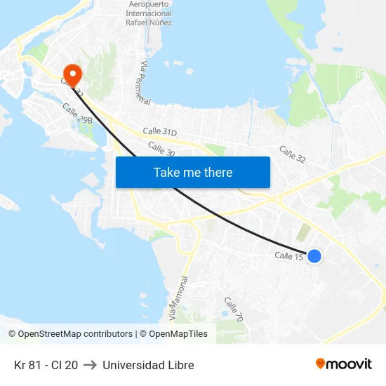 Kr 81 - Cl 20 to Universidad Libre map