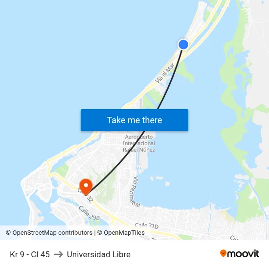 Kr 9 - Cl 45 to Universidad Libre map