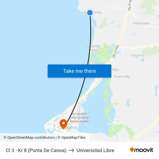 Cl 3 - Kr 8 (Punta De Canoa) to Universidad Libre map